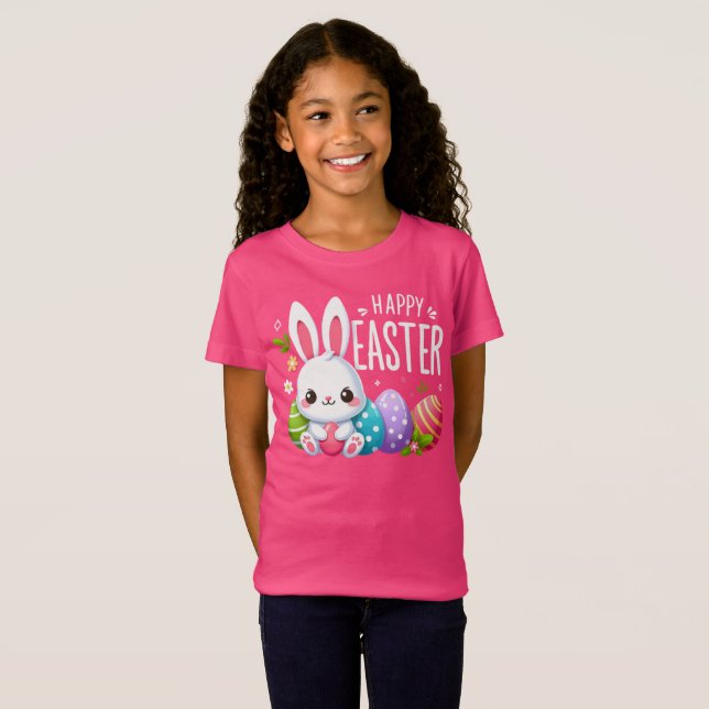 Camiseta Cálido, rosa, conejito de Pascua (Anverso completo)