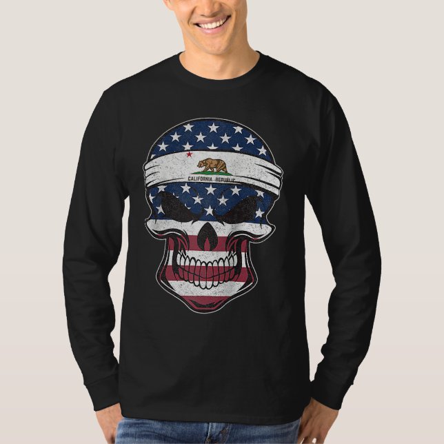 Camiseta California American Flag Skull  State Flag Califor (Anverso)