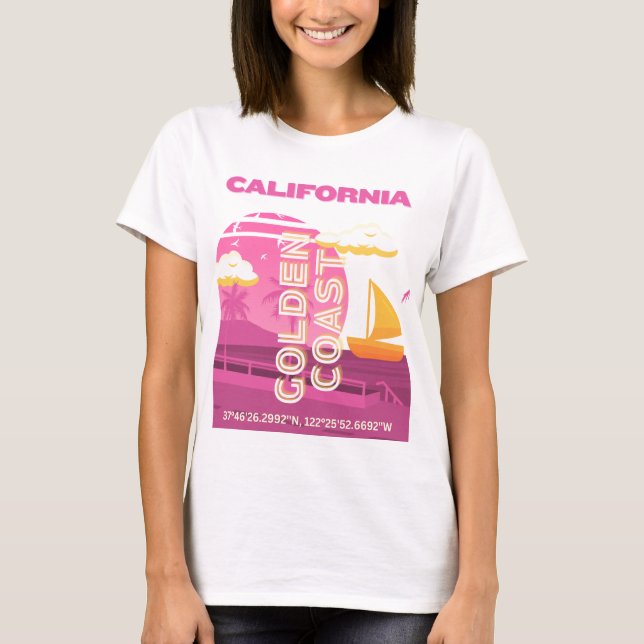 Camiseta California, Arte de Viaje, Elegante, Rosa (Anverso)