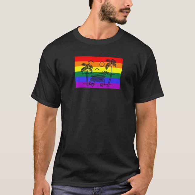 Camiseta California Beach Palm Tree Van Lgbtq Gay Pride Fla (Anverso)