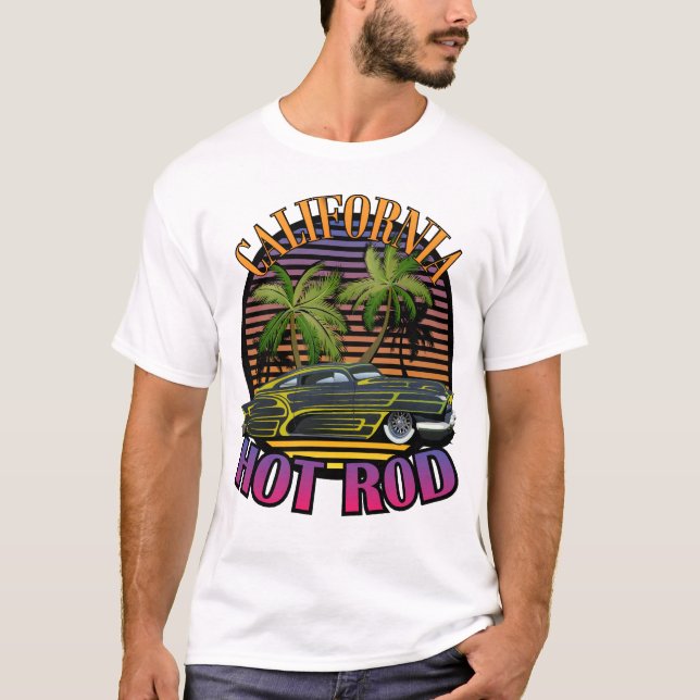 Camiseta california hot rod voiture ancienne palmier logo a (Anverso)