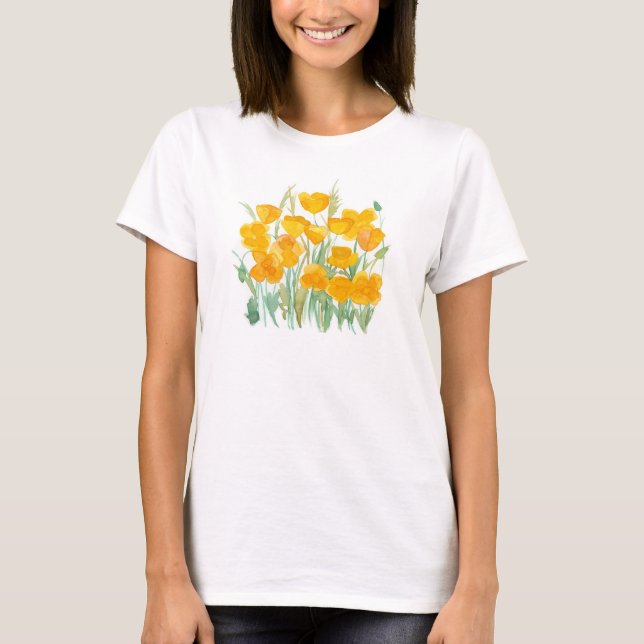 Camiseta California Poppies Wildflowers Watercolor Garden (Anverso)