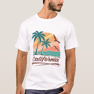 Camiseta California Retro Playa Puesta de Sol Árboles de Pa