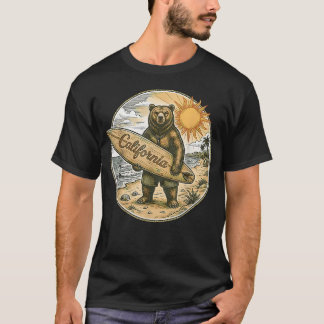 Camiseta California Vintage Surf Bear Playa Retro Costero