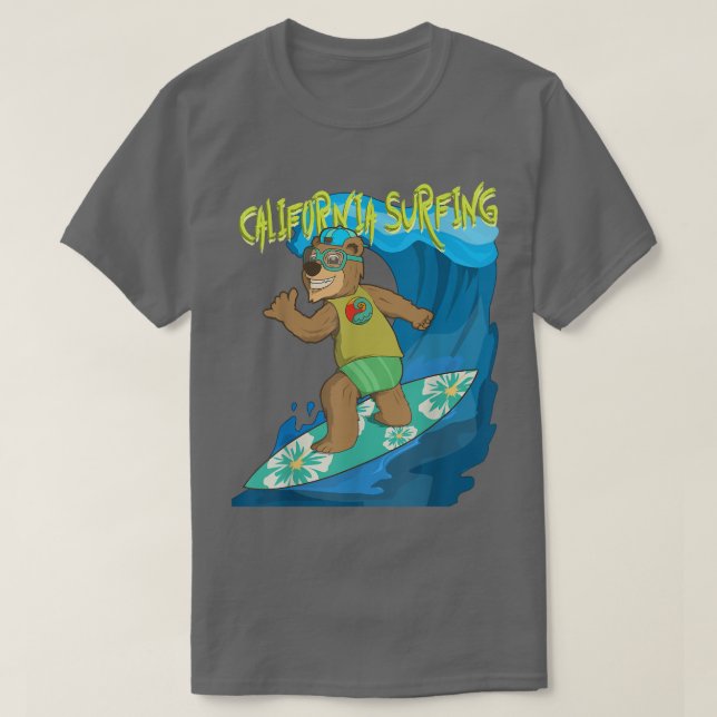 Camiseta Californian bear in board shorts surfing the waves (Diseño del anverso)
