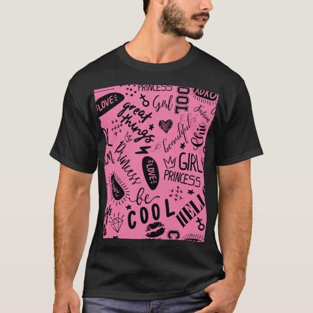 Camiseta Caligrafía de chicas: Patrón de moda sin foco (Anverso)