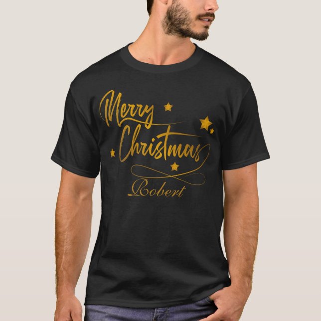 Camiseta Caligrafía dorada Feliz Navidad personalizada (Anverso)
