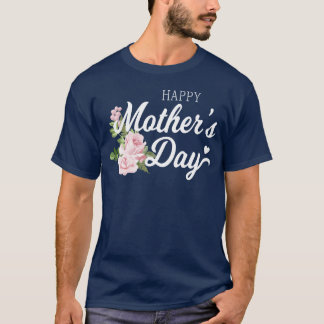 Camiseta Caligrafía feliz del Día de la Madre con rosas ros