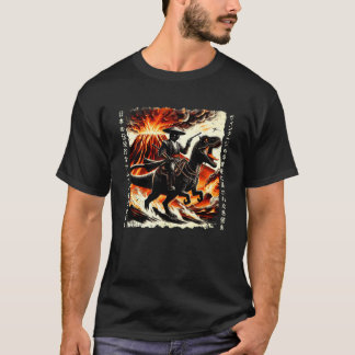 Camiseta caligrafía retro gato dinosaurio erupción volcánic
