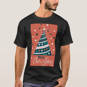 Camiseta Caligrafía retro minimalista Árbol de navidad Feli
