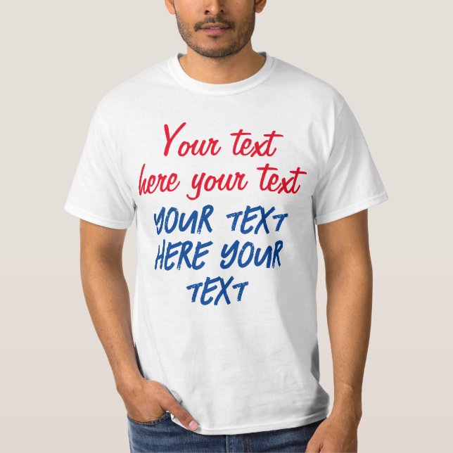 Camiseta Caligrafía roja azul tu texto aquí reemplazar eslo (Anverso)