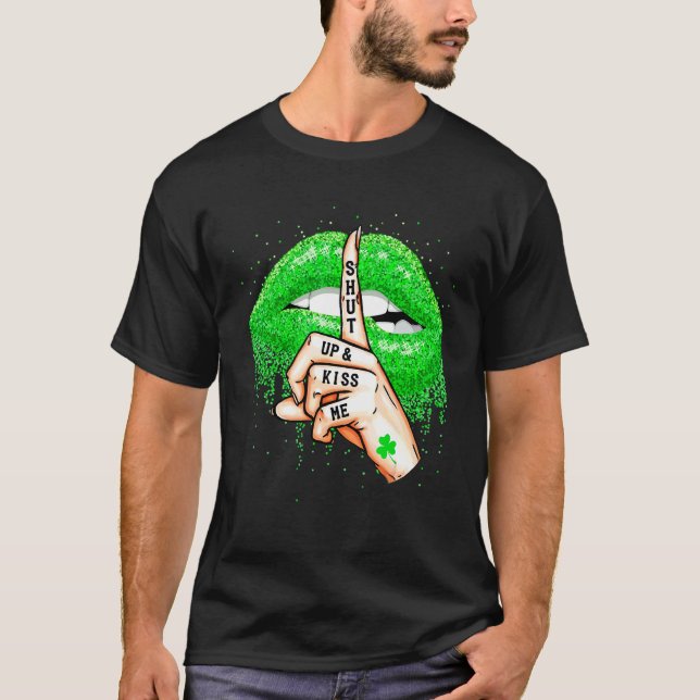 Camiseta Cállate Y Bésame Green Lips Irish Shamrock St P (Anverso)