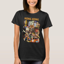 Camiseta Calle de la ciudad de Hong Kong Neon Rojo Viaje