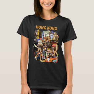 Camiseta Calle de la ciudad de Hong Kong Neon Rojo Viaje