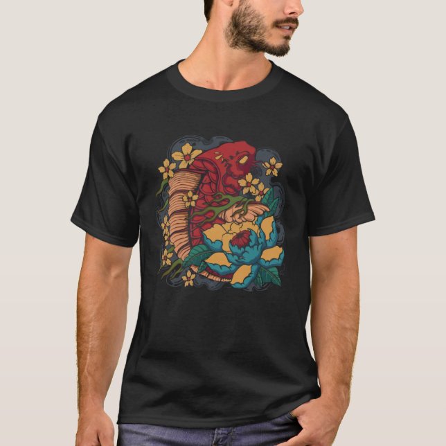 Camiseta Calle japonesa Koi Fish con flores de Lotus (Anverso)