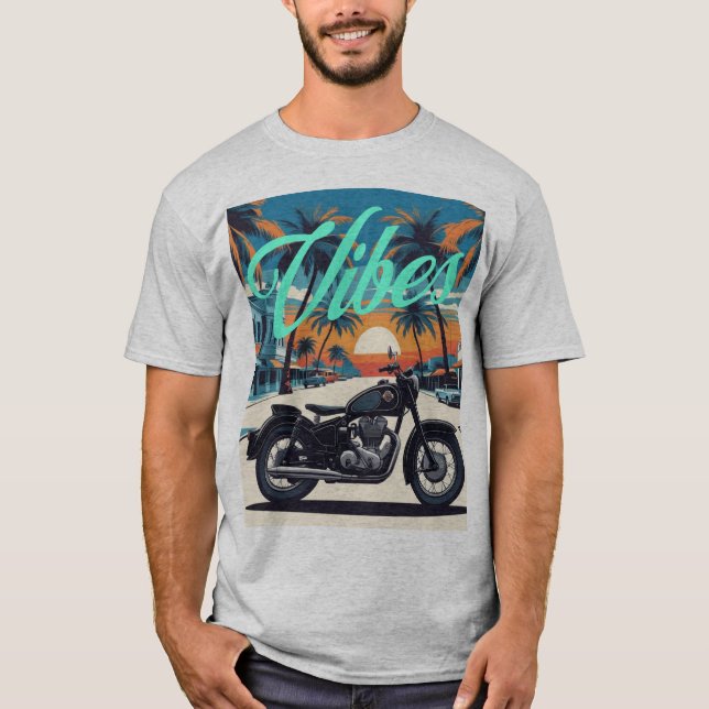Camiseta Calle Sunset de Motocicleta Retro "Vibes" (Anverso)