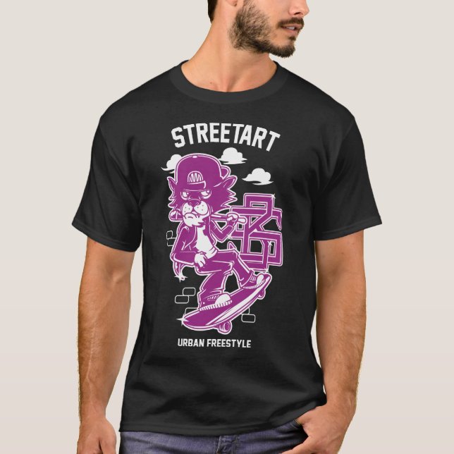 Camiseta Calle Urbana - Gato en el tablero de esquí (Anverso)