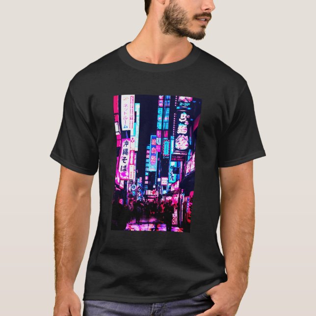 Camiseta Calles De Tokio, Escena Nocturna De Japón Con Vap  (Anverso)