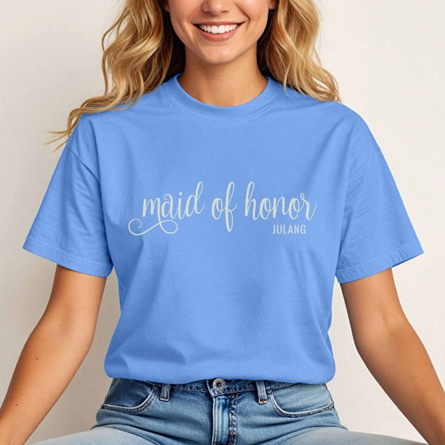 Camiseta Calligrafía natural en Carolina doncella azul de h (Natural on Carolina Blue Maid of Honor  TShirt)