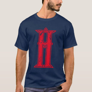 Camiseta Calligrafía roja inicial monogramada antigua azul