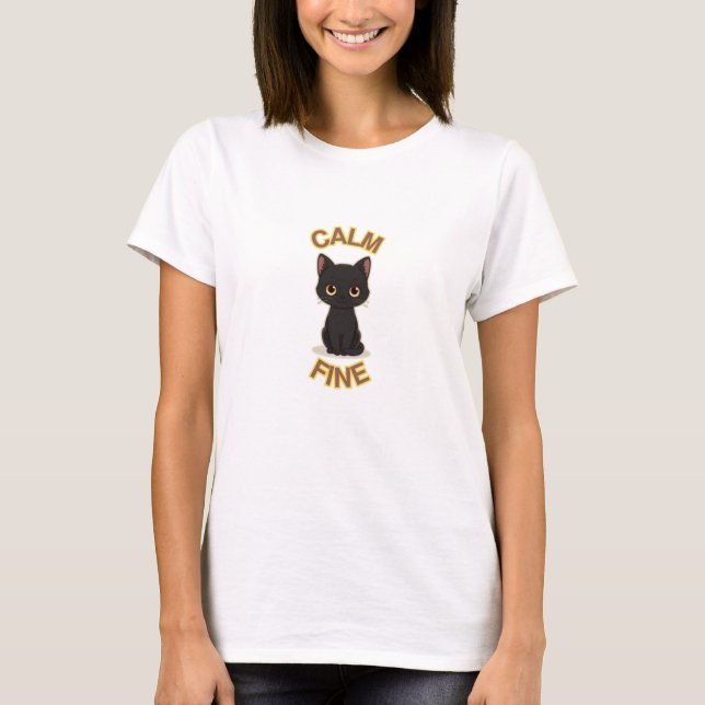 Camiseta **Calm Fine Cat – Black & Gold Minimal Cat Art** (Anverso)