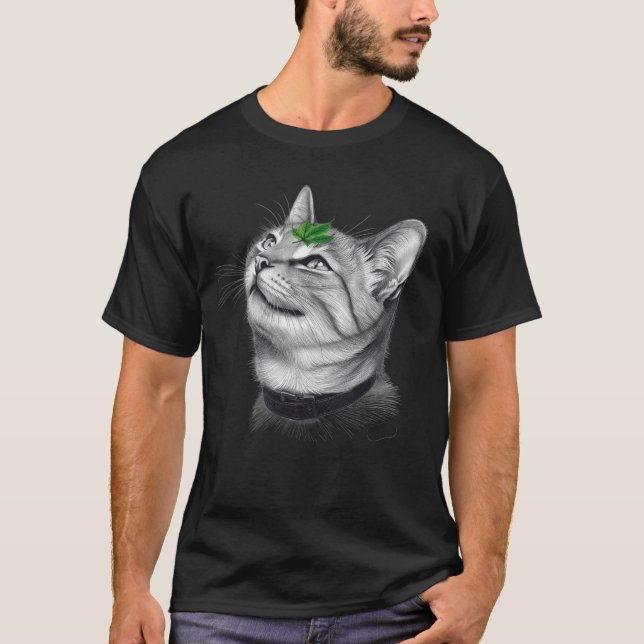 Camiseta Calm White Minimal Cat Leaf Aesthetic Drawing pfp (Anverso)