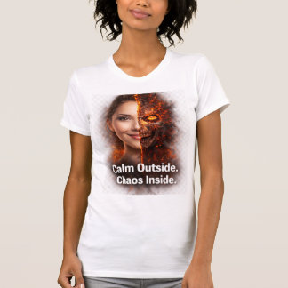 Camiseta Calma Afuera Caos Adentro Fuego Cráneo Doble Cara