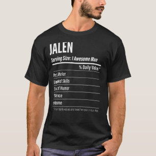 Camiseta Calorías de etiquetas de nutrición de tamaño de Ja