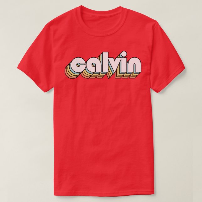 Camiseta Calvin Retro Estilo de tipografía arcoiris difuso (Diseño del anverso)