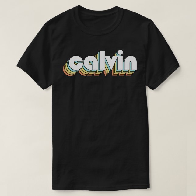 Camiseta Calvin Retro Estilo de tipografía arcoiris difuso (Diseño del anverso)