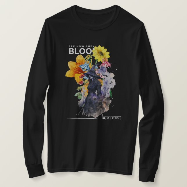 Camiseta Calzado estilo Fantasía Wich y negro floral (Anverso del diseño)
