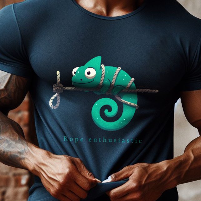 Camiseta Camaleón entusiasta de Rope (Rope enthusiastic cute funny illustration of chameleon in ropes)