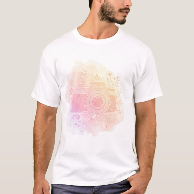 Camiseta cámara vintage con flor (Anverso)
