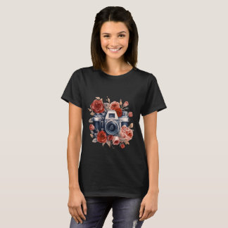 Camiseta Cámara vintage con rosas rojas | Fotografía floral