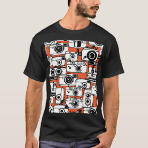 Camiseta Cámaras de cine antiguas, patrón sin fisuras.
