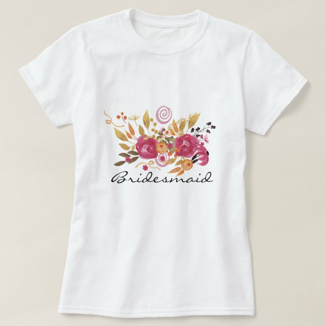 Camiseta Camarera rosa y Naranja de flores (Diseño del anverso)