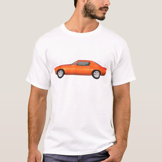 Camiseta Camaro 1972: Coche del músculo: Final anaranjado: (Anverso)