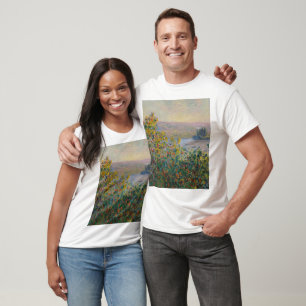 Camiseta Camas de flores en Vetheuil, pintura de Claude Mon