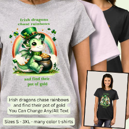 Camiseta Cambiar texto, St Patricks Dragon Rainbow Pot Gold