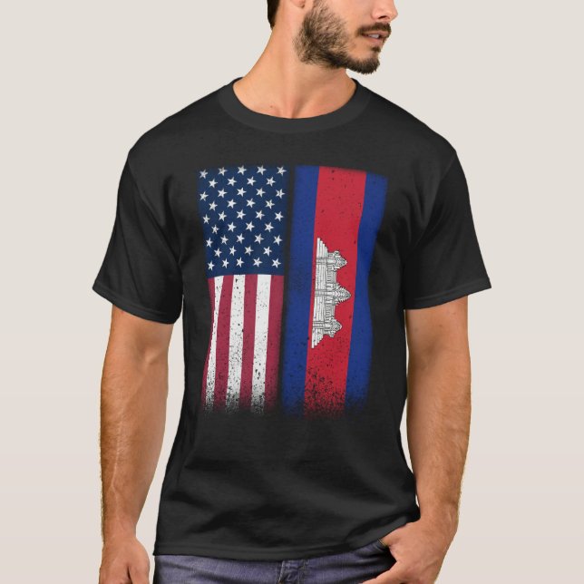 Camiseta Cambodia Cambodia American Flags Proud USA Cambodi (Anverso)