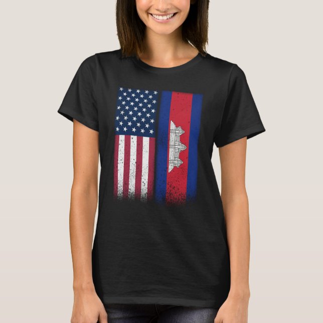 Camiseta Cambodia Cambodia American Flags Proud USA Cambodi (Anverso)