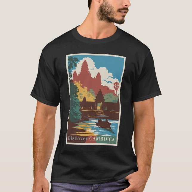 Camiseta Camboya Ilustracion Templo Viaje Arte Vintage (Anverso)