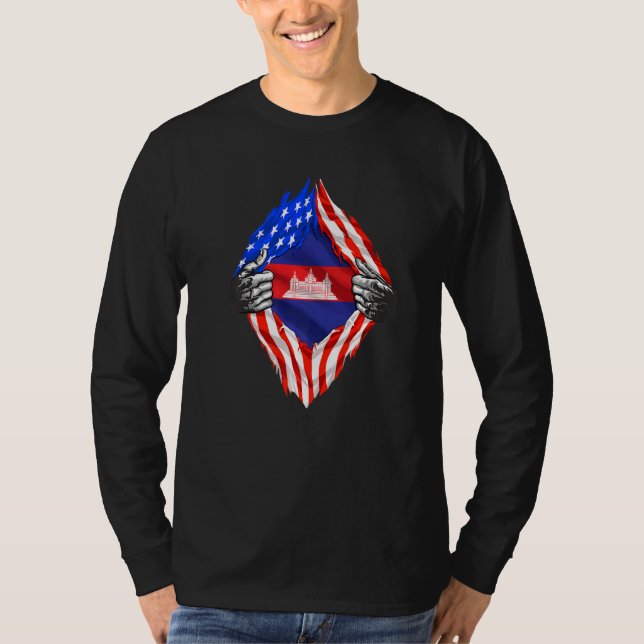 Camiseta Camboya Roots Usa bandera Patriótica Camboyana Her (Anverso)