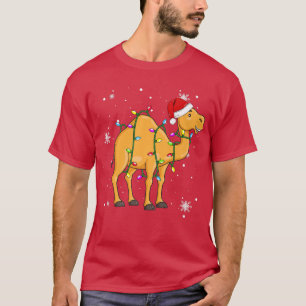 Camiseta Camel Christmas Lights Led Funny Santa Hat Christm