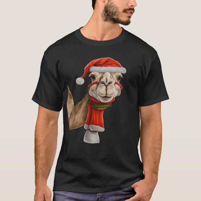 Camiseta Camello Adorable Cute con Navidades Santa Hat v2 (Anverso)