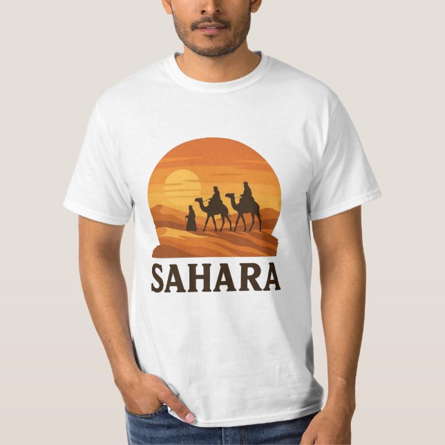 Camiseta Camello de sol Sahara del Naranja retro vector aud (Anverso)
