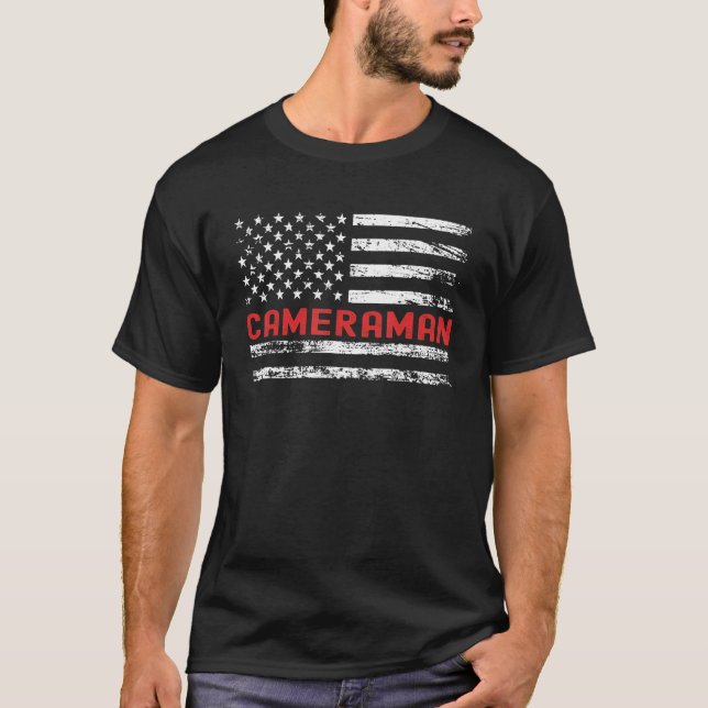 Camiseta Cameraman USA Flag Profession Retro Job Title (Anverso)