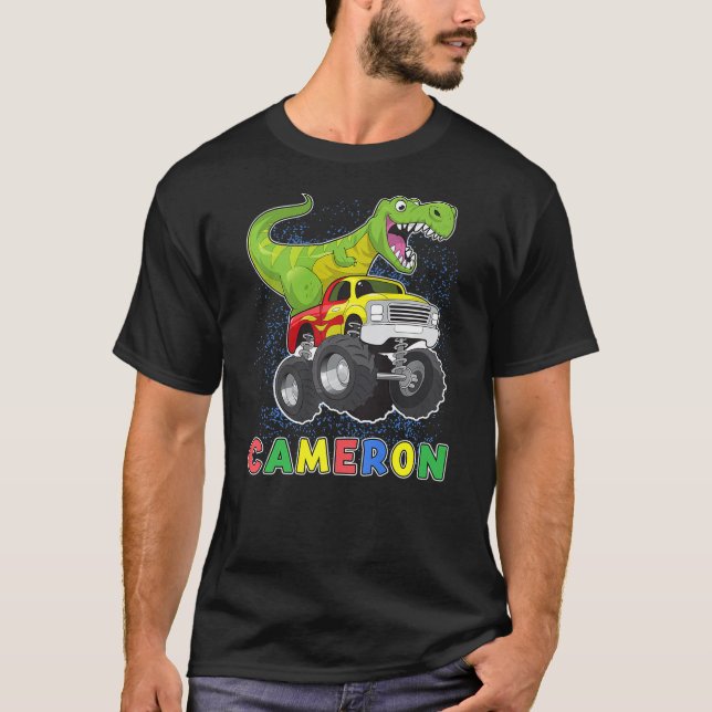 Camiseta Cameron Personalized Dinosaur On A Monster Truck K (Anverso)