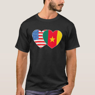 Camiseta Camerún y EE.UU. Bandera doble corazón para los ca
