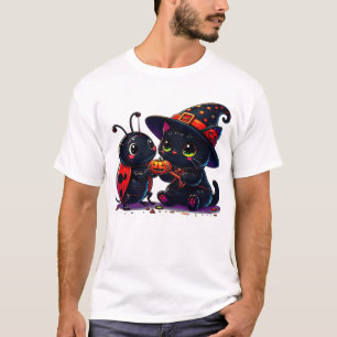 Camiseta Camíeta clásica de Halloween de mariquita y gato